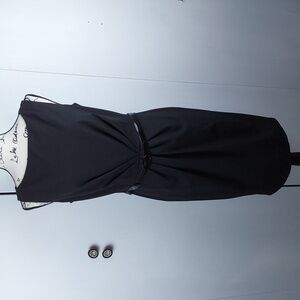 Maggy London- Black Midi Dress Slimming Classic Minimalist Mod Sz.8